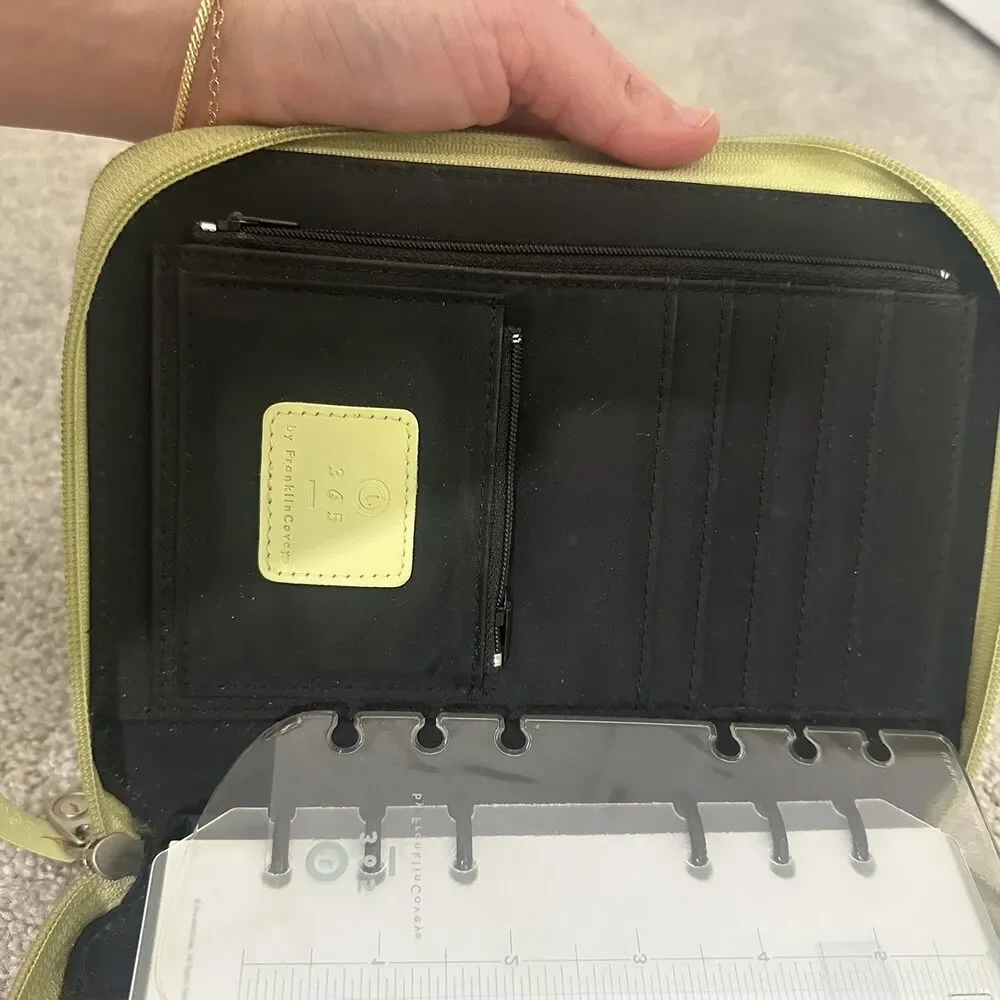 Vintage Franklin leather Covey 365 Monthly Zipper binder organizer Lime Green